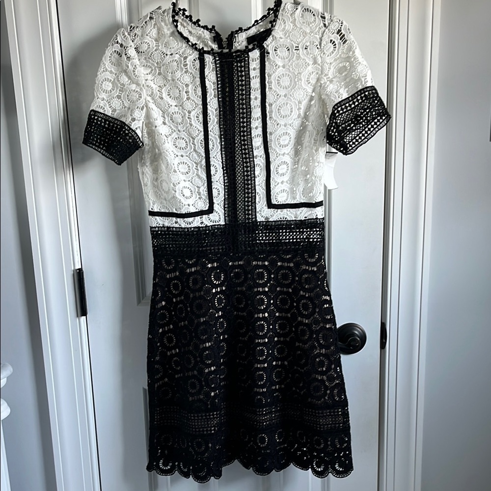 New Aqua Black White Lace Dress S